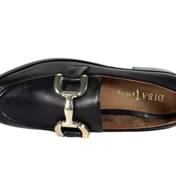 Diva True Women Black Leather Loafers Gold Accent Comfortable Office Work Travel - Picture 2 of 4
